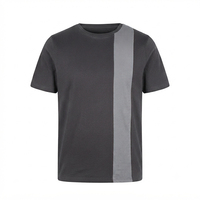 Herenshirt, marineblauw, korte mouwen, O-hals, met grijs contrastpaneel, casual regular fit, gebreid, effen kleur, blokdesign