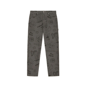 LAMA INDUSTRIES <b>Men's</b> Gray Printed <b>Casual</b> <b>Trousers</b> Straight Fit Elastic Waist Zipper Fly Spring Wear Criss-cross for Wash - Product Image 1