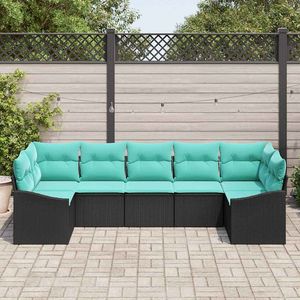 Ensemble de canapés de jardin en polyrotin noir et turquoise, 7 pièces - Product Image 3