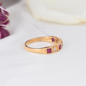 แหวนเพชรทับทิมธรรมชาติ ทองคำแท้ 14K แหวนแต่งงาน แหวนทับทิมแท้สำหรับวันครบรอบ - Product Image 2