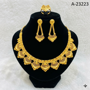 MOLL JEWELLERS 14K Gold Plated Zinc Alloy Floral Necklace Set Earrings <b>Ring</b> Zircon Stones Women Wedding Engagement Party Trendy - Product Image 1