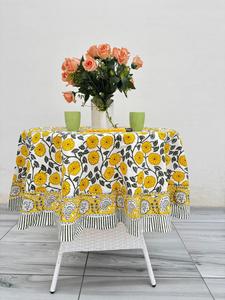 Custom Luxury Boho Floral Block Print Washable Handmade Vintage Cotton Cover Square <b>Tablecloth</b> Includes Napkin Placemat - Product Image 5