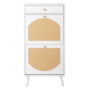 Scarpiera Bianca 54x24x110cm in Rattan con 1 Cassetto e 2 Scomparti Ribaltabili, Materiale in Truciolato - Product Image 2