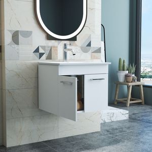 24-Inch <b>Wall</b> <b>Mounted</b> Bathroom Vanity with Double Doors Soft-Close Sink Combo and <b>Cabinet</b> Luxury Soft Close Features - Product Image 4