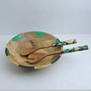 Bol en bois artisanal résine époxy Joint en bois rond vaisselle de service de haute qualité bol à salade rond ensemble de cuillères de service - Product Image 4
