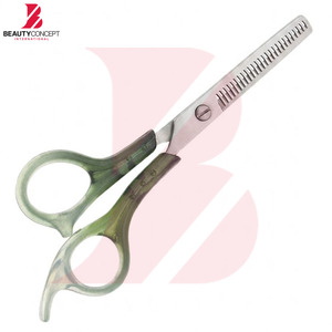 Tijeras de Entresacar Profesionales con Mango Transparente Verde, Dientes en V, para Corte de Cabello en Salón Profesional - Product Image 3