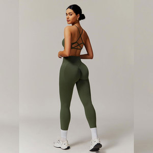 Conjunto de Yoga sin Costuras de 2 Piezas, Top Corto de Cintura Alta y Leggings de Color Sólido con Espalda Cruzada, Ropa Deportiva para Mujer - Product Image 6