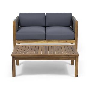 Set Divanetto da Esterno con Telaio in Legno di Acacia e Tavolino, con Cuscini, Arredamento da Giardino per Conversazione, Mobili in Legno per Esterni - Product Image 2
