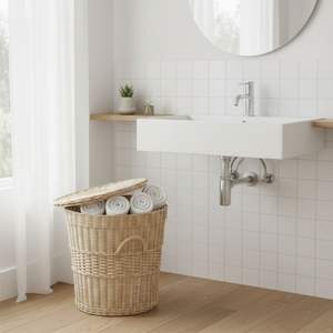 ตะกร้าหวายทรงกลมสำหรับซักผ้า งานฝีมือ - Product Image 4