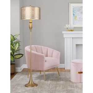 Lámpara de pie contemporánea de metal Grandview Gallery Ashland de 63 pulgadas con metal dorado cortado con láser y pantalla de lino blanco roto - Product Image 5