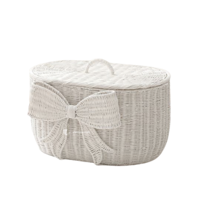 Whimsical Hand-Woven Eco-Friendly Rattan Bow Basket Set Multifunctional Decorative Nursery <b>Storage</b> Bin Lid Wicker Laundry <b>Hamper</b> - Product Image 1