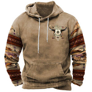 Sweat à capuche long vintage pour homme, imprimé numérique Western, style cowboy, tricoté pour l'automne et l'hiver - Product Image 4
