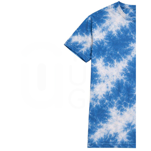 Camiseta de Manga Corta con Cuello Redondo y Estampado Tie-Dye para Hombre, Informal, Tejida, con Patrón Azul y Blanco, Corte Regular, 100% Algodón - Product Image 3