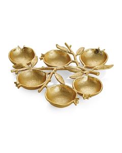 Plat de service de luxe en feuille d'or, très populaire, avec six bols et motif de branches complexe, vaisselle de luxe pour collations et sauces - Product Image 1