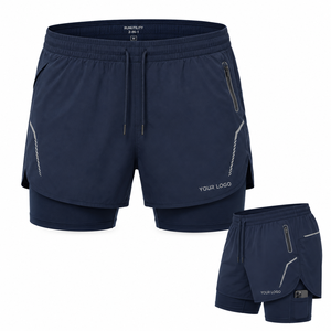 Custom Embroidered Double <b>Layer</b> Shorts Mesh Inner Liner and Quick-Dry Fabric Built for Men's Running and Summer Workouts - Product Image 2