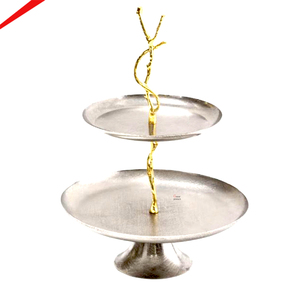 Unique Style Two Tier Square Platter Metal Cake Stands for Home Hotel Restaurant Birthday Cake Tabletop Aluminum Cake Stand - Product Image 4