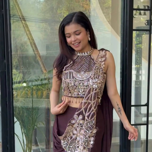 Ready to Wear Saree With Heavy Thread & Beads Embroidery Work Rangoli <b>Silk</b> Embroidery Thread & Semi Beads Work Saree and Blouse - Product Image 1