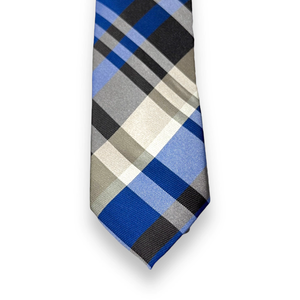 Corbata de poliéster a cuadros gris y azul Benon |   Corbata Clásica a Cuadros para Hombre, Formal, para Negocios, Bodas, Fiestas, Accesorio de Moda - Product Image 2