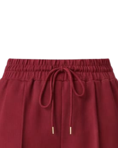 Pantalon large rouge bordeaux pour femme, décontracté, taille haute, avec cordon de serrage, coupe ample, droit, confortable et tendance - Product Image 4