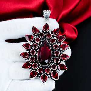 Pendentif élégant en grenat rouge, argent sterling 925, pierre de naissance de janvier, bijou cadeau - Product Image 5