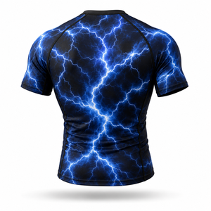 <b>Men</b> Blue Lightning <b>Compression</b> <b>Shirt</b> Short Sleeve Rash Guard Gym Fitness Workout Athletic Base Layer Sportswear Custom Logo OEM - Product Image 3