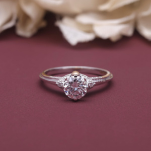 Bague de fiançailles en diamant cultivé en laboratoire certifié IGI, or 14 carats bicolore, diamant rond brillant, solitaire pour femme - Product Image 1