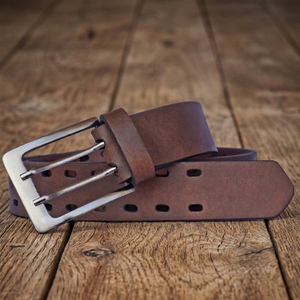 <b>Vintage</b> Cow Hide Leather Rectangle <b>Belt</b> Men's Solid Heavy Duty High Strength Genuine Fashion Trendy Copper Double pin <b>Belt</b> - Product Image 4