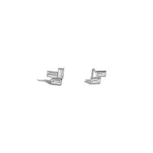 Boucles d'oreilles clous en diamant taille baguette, minimalistes, en or massif 14K 18K, géométriques asymétriques, pour femme, prix d'usine, vente en gros - Product Image 3