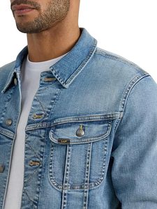 Men's <b>Light</b> Blue Denim Jacket Regular Fit Stonewashed Cotton Casual Button Closure Autumn Wear - Product Image 2