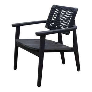 Fauteuil moderne en teck noir avec dossier tressé pour l'intérieur et l'extérieur - Product Image 3