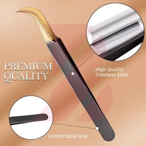 Kit de Pinzas para Pestañas de 4 Piezas con Logotipo Personalizado al por Mayor, Pinzas de Alta Precisión con Puntas Doradas de Dos Tonos y Mango Negro, Herramientas de Belleza Antimagnéticas - Product Image 3