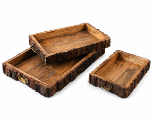 Wooden Serving Tray <b>Set</b> of 3 Rectangular Nesting Trays Decorative <b>Breakfast</b> Serving Tray Wholesale - Product Image 4