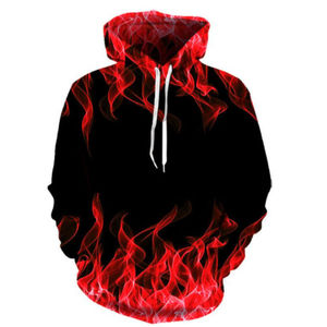 Sweat-shirt à capuche uni avec imprimé flamme sur le devant, coupe régulière, décontracté, en polyester tricoté, respirant et à séchage rapide pour l'hiver, vente en gros - Product Image 4