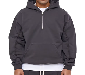 Sweat-shirt à capuche surdimensionné pour homme, demi-zip, couleur unie, polaire, décontracté, avec poche avant, pour l'automne - Product Image 3