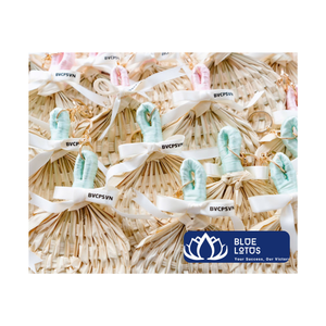 Vietnamese <b>Hand</b> Fan for Holiday Areca Spathe Palm Leaf <b>Mini</b> <b>Hand</b> Fan Decorative Gift Wedding Engrave Logo on Fan Blue Lotus - Product Image 6