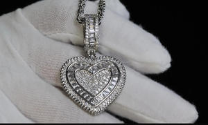 Collar con Colgante de Lazo Plateado para Mujer, con Moissanita, Chapado en Rodio, Plata de Ley, Estilo Hip Hop, Corte Baguette, Ideal para Regalo - Product Image 3