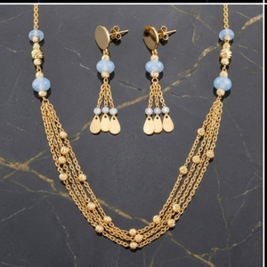 925 Silver Multi Strand <b>Blue</b> <b>Bead</b> Mala Necklace Set for Women Designer Earrings Traditional Fashion Jewelry - Product Image 3