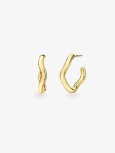 Plain Wavy Minimalist Elegant <b>Huggie</b> Hoops Earrings for Women Everyday Modern Classic Jewelry Push Back 14K <b>Solid</b> <b>Gold</b> Wholesale - Product Image 5