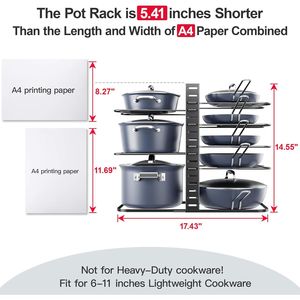Organizzatore per Pentole e Padelle da Sottopensile a 8 Livelli, Regolabile in Altezza fino a 14,55 Pollici, Organizzatori per Armadietti da Cucina - Product Image 4