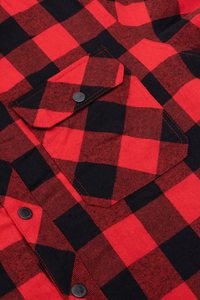 Men's Thick Sherpa Lined Canvas Checkered <b>Flannel</b> Hoodie Shirt <b>Jacket</b> with Hand Pockets Stand Collar Streetwear Patchwork Design - Product Image 5
