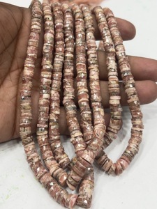 Perles de pierres précieuses de haute qualité pour la fabrication de bijoux, 17 pouces, rhodochrosite naturelle facettée, forme de pneu Heishi, taille 7-8 mm - Product Image 5