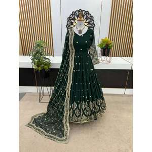 Причудливое платье с вышивкой из жоржета, зеленое платье DUPATTA
