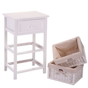 Comodino moderno a un cassetto bianco con due cestini rimovibili comodino con gambe alte per mobili camera da letto - Product Image 6