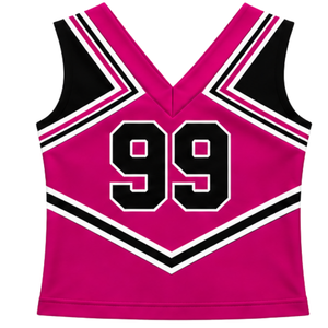 Haut d'uniforme de cheerleading rose vif sans manches, col en V, pour femmes et filles, idéal pour les équipes de danse et les compétitions - Product Image 2