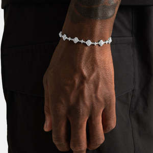 Bracelet tennis trèfle en argent sterling 925, bracelet de luxe serti de diamants, bijoux fins en or blanc pour homme, cadeau - Product Image 1