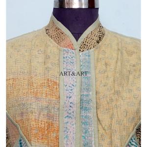 Gilet sans manches en coton 100% pour femme, tricoté à la main, écologique, respirant, séchage rapide, style vintage Kantha, col en V, automne - Product Image 3