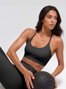 Female Split Back Strap Athletic Bralette Scoop Neck Line Lightweight Yoga <b>Crop</b> <b>Top</b> High Stretch Wholesale Garment Base - Product Image 1