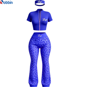 Customized Logo Women's Custom Casual <b>Pants</b> Set Custom Leopard Print Leopard-Print Flared <b>Pants</b> 3Pcs Set Women's Activewear - Product Image 3