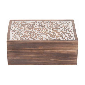 Cajas de almacenamiento decorativas de madera tallada a mano de estilo vintage para joyas, recuerdos y artículos de tocador con tapa con bisagras para decoración del hogar y regalos de boda. - Product Image 1