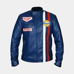 เสื้อแจ็คเก็ตหนังสำหรับแข่งรถสไตล์วินเทจ Steve McQueen Le Mans Gulf Heuer - Product Image 1